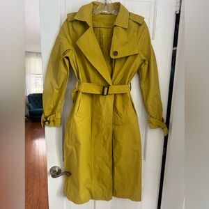 Soft Surroundings Women XS Chartreuse Trench Coat Belted Long Jacket Lightweight